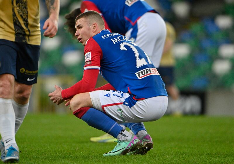Linfield’s Ethan McGee after his side drew with Coleraine in the Sports Direct Premiership on Tuesday night