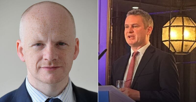 Tom McDonnell, co-director at the Nevin Economic Research Institute (left) and Conall Mac Coille, group chief economist at Bank of Ireland (right).