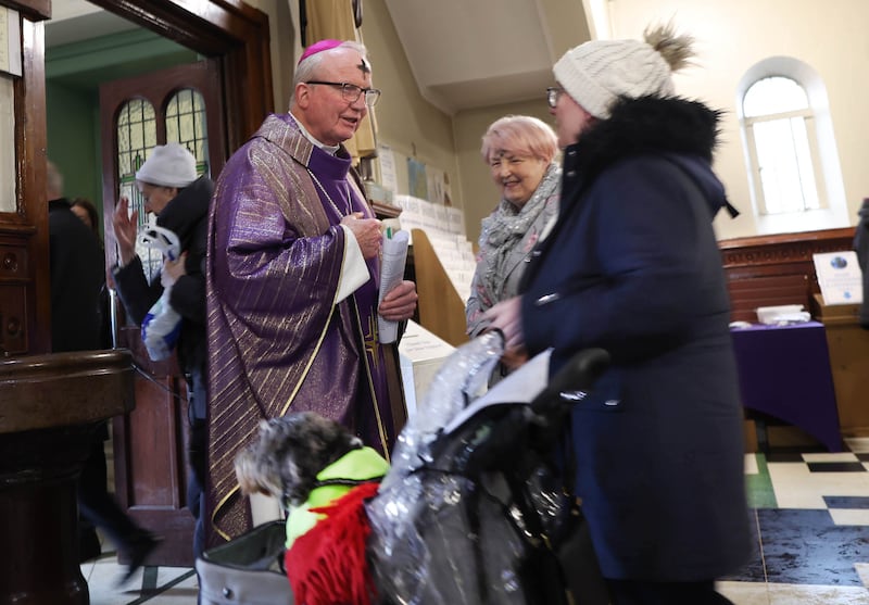 Bishop Donal McKeown during a Mass on Ash Wednesday at St Mary’s Church in Belfast.
PIC COLM LENAGHAN