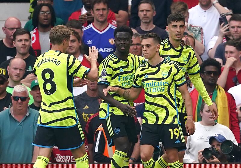 Leandro Trossard, second right, scored the only goal