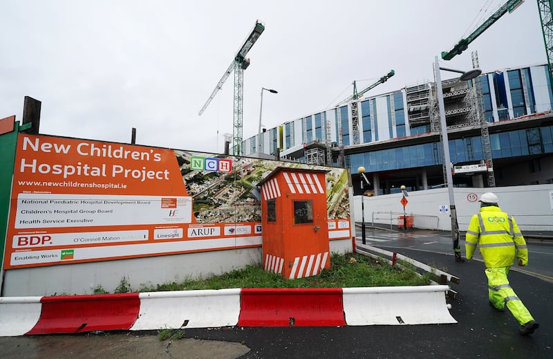 A construction worker at the site of the new children’s hospital in Dublin