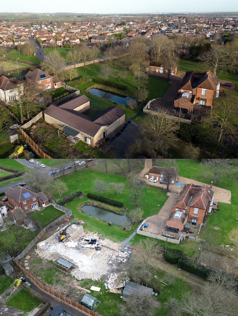 A before and after of the demolition of an unauthorised spa pool block at the home of Hannah Ingram-Moore