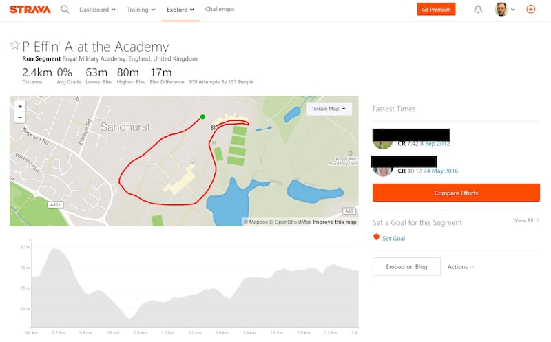 Fitness app Strava shows routes and users at the Sandhurst military academy