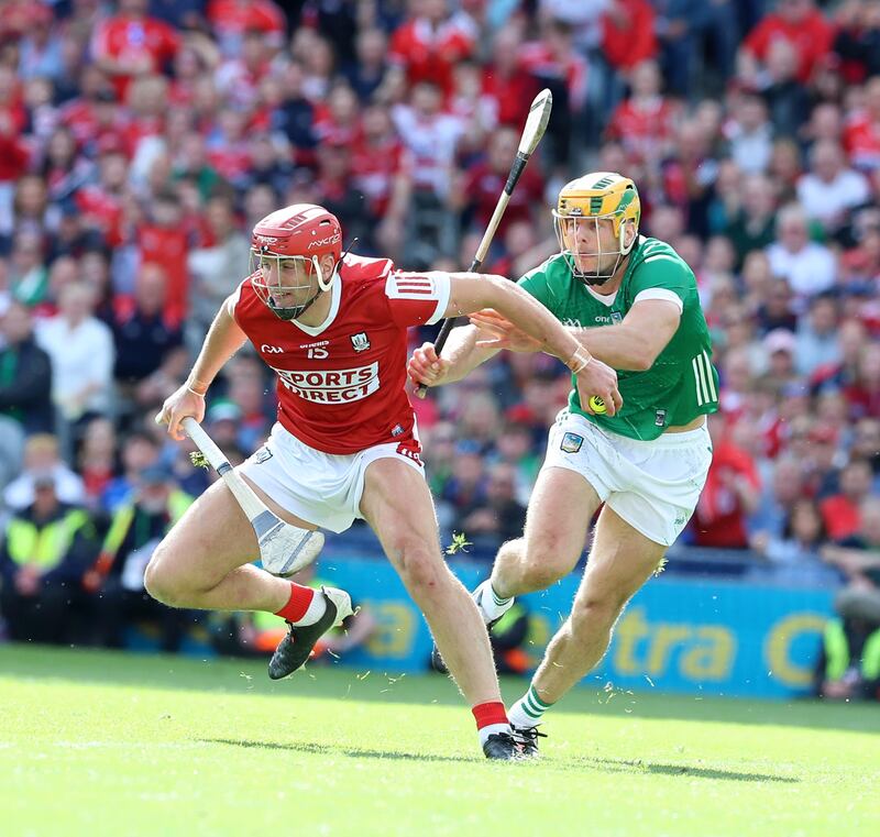 Cork's Brian Hayes and Limerick's Dan Morrissey in action during the GAA All-Ireland Senior Championship Semi-Final between Cork and Galway on 07-07-2024 at Croke Park Dublin. Pic Philip Walsh