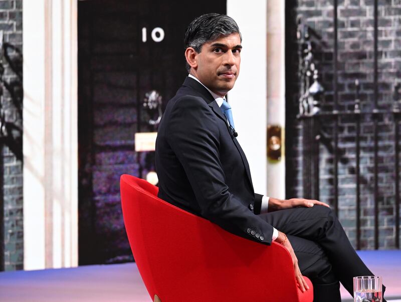 Prime Minister Rishi Sunak before appearing on the BBC 1 current affairs programme, Sunday With Laura Kuenssberg (Jeff Overs/BBC)