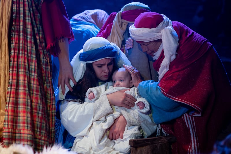 Cast during the dress rehearsal for the Wintershall estate’s nativity play held in a barn on the estate in Guildford, Surrey in 2023