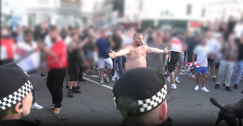 Ian Vetier, of Weymouth, pictured taking part in a protest in Weymouth on August 4