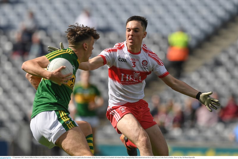 Kerry sensation David Clifford ran riot against Derry - and Conor McCluskey - in the 2017 All-Ireland minor final. Picture by Sportsfile