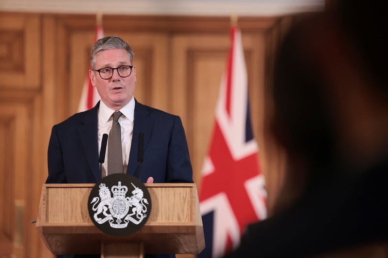 Prime Minister Sir Keir Starmer speaks during a press conference after his first Cabinet meeting at 10 Downing Street, London