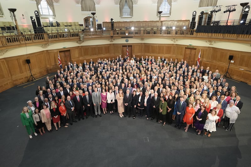 Prime Minister Sir Keir Starmer stands with the Labour Party’s MPs