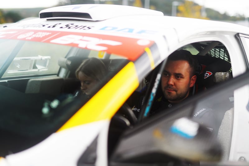 Garry Pearson  and his co-driver, Antrim's Hannah McKillop, in their Volkswagen Polo ahead of a Rally