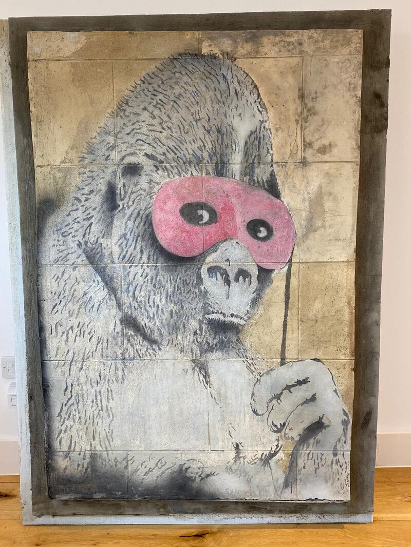 Gorilla In A Pink Mask, an early Banksy artwork which used to be on the wall of the Jalalabad Islamic Centre in Bristol