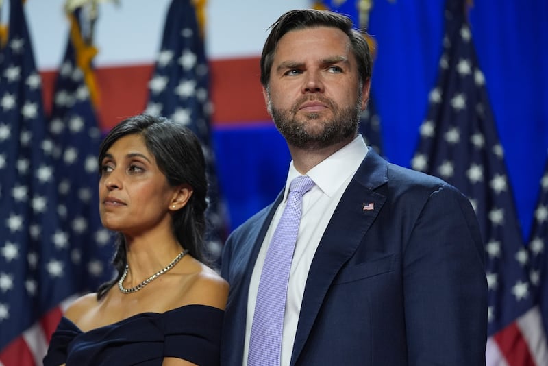 Republican vice presidential nominee JD Vance with his wife Usha Vance (Evan Vucci/AP)