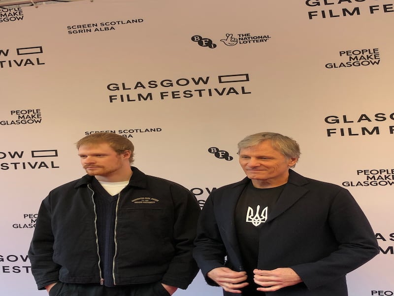 Viggo Mortensen and Solly Macleod on the red carpet at the Uk premiere of The Dead Don’t Hurt