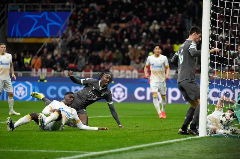 Tammy Abraham scores AC Milan’s winner (Antonio Calanni/AP)