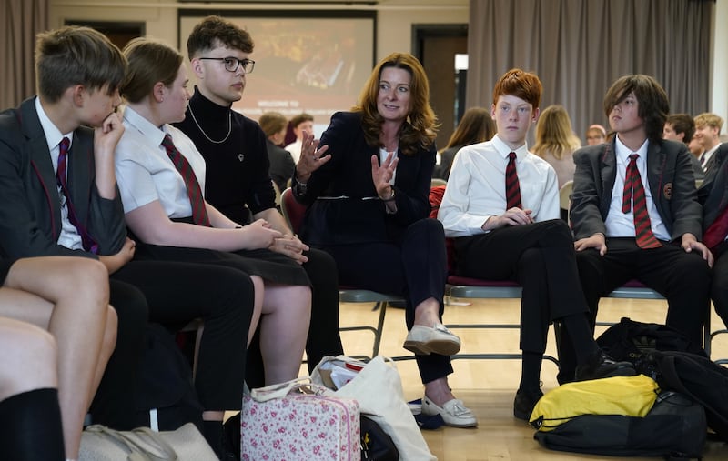 Education Secretary Gillian Keegan chatting to pupils at the event