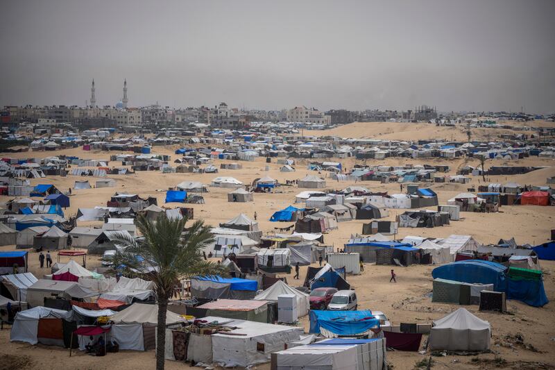 A makeshift tent camp in Rafah (Abdel Kareem Hana/AP)