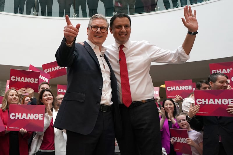 Labour leader Sir Keir Starmer (left) was joined by his party’s Scottish leader Anas Sarwar as they campaigned in Glagsow East.