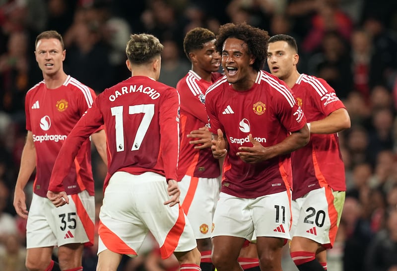 Manchester United’s Joshua Zirkzee celebrates scoring his side’s winning goal