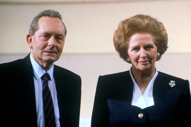 Former prime minister Margaret Thatcher and journalist and broadcaster Brian Walden at Southbank Studios