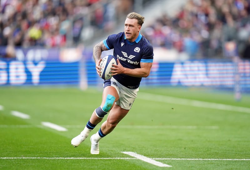 Stuart Hogg playing for Scotland during a Six Nations match in February 2023