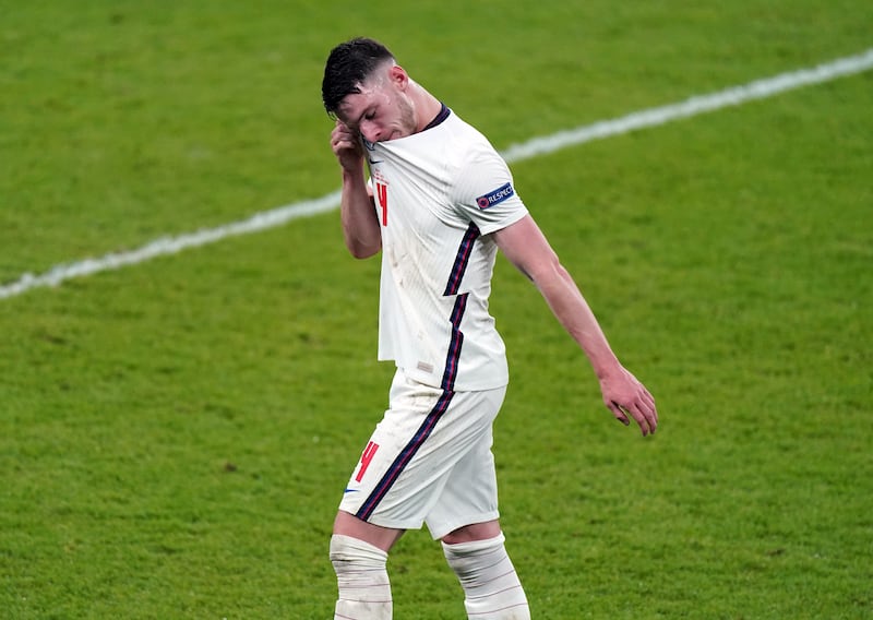 England’s Declan Rice walks off dejected as he is substituted during the UEFA Euro 2020 final against Italy.