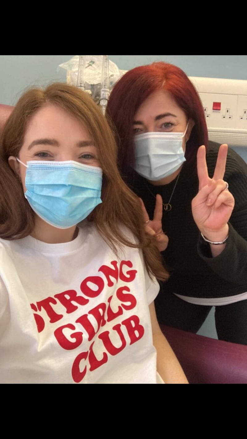 Leancha with her mother Karen during her first chemotherapy session in October.