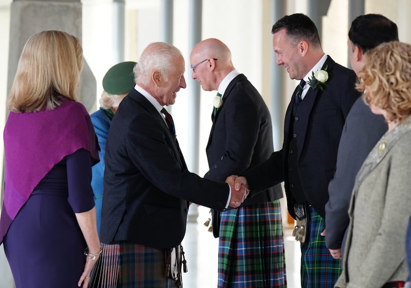 The King met the leaders of the main parties at Holyrood, shaking the hand of new Scottish Conservative leader Russell Findlay, who was elected into the role just 14 hours earlier.