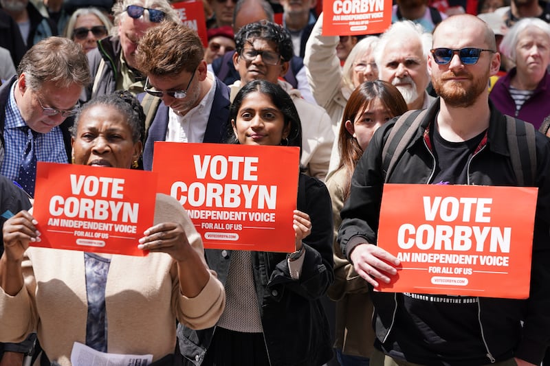 Supporters of Jeremy Corbyn gathered outside Islington Town Hall as he handed in his nomination papers