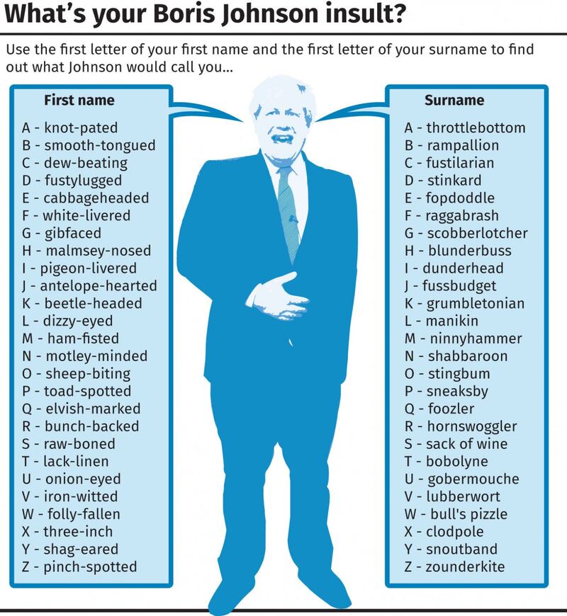 Graphic showing a Boris Johnson insult generator