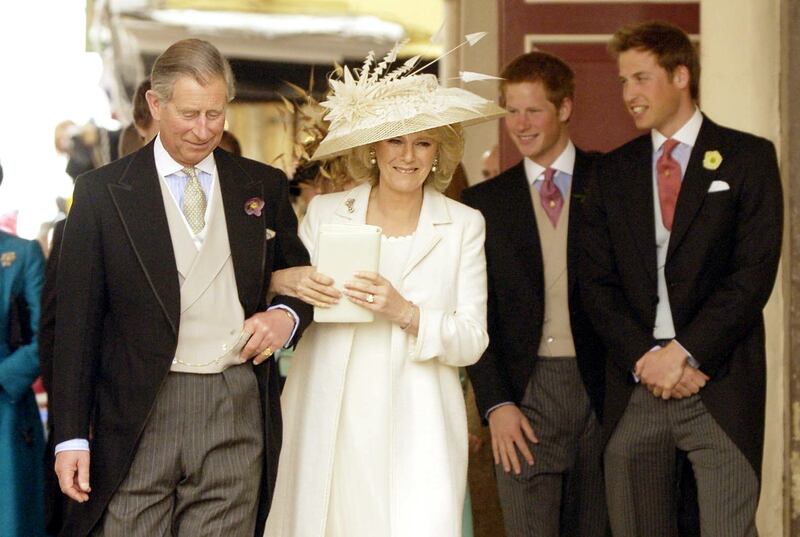 The then-Prince of Wales with his new wife, the then-Duchess of Cornwall, after their civil ceremony in 2005