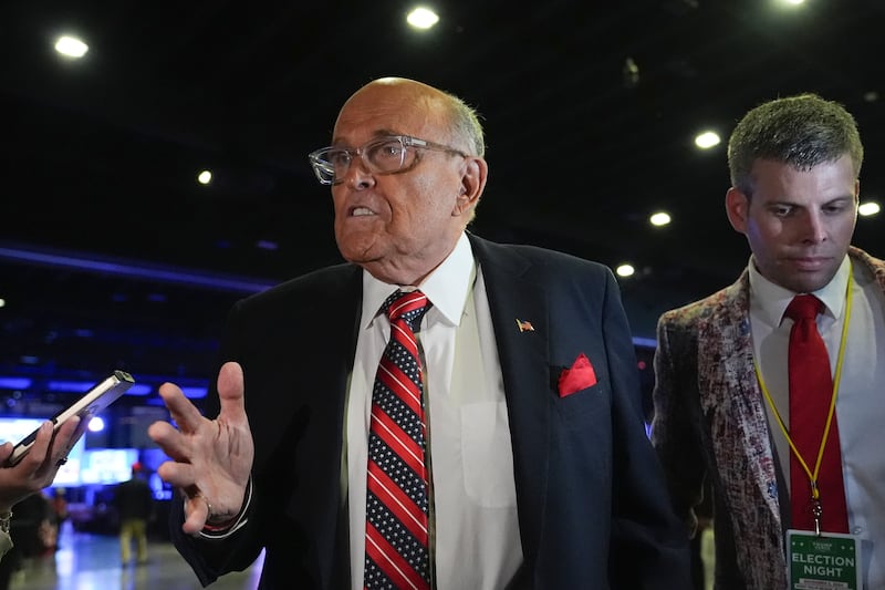 Rudy Giuliani arrives to attend a watch party for Republican president-elect Donald Trump at the Palm Beach County Convention Centre (Lynne Sladky/AP)