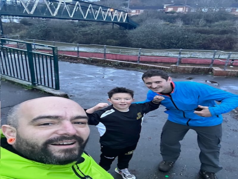 Barney will be accompanied by his father Darren Thomas (left) and his godfather Bradley Hackett (right)