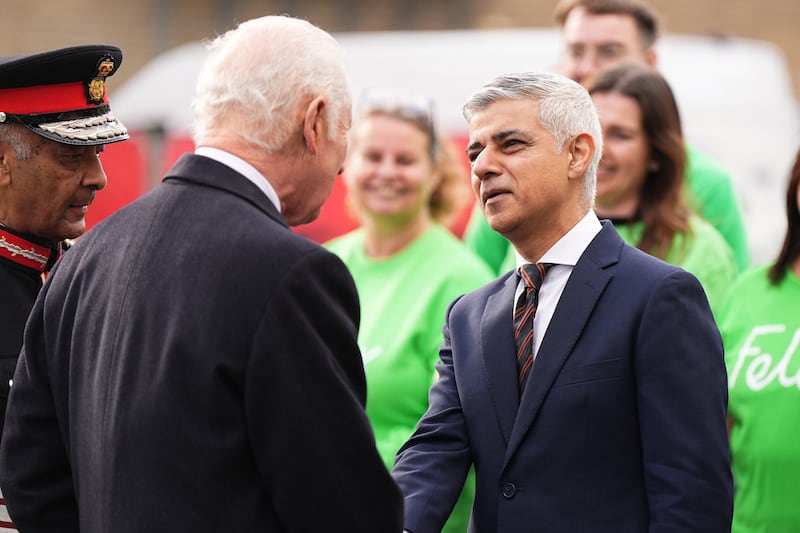 Mayor of London Sadiq Khan greets the King