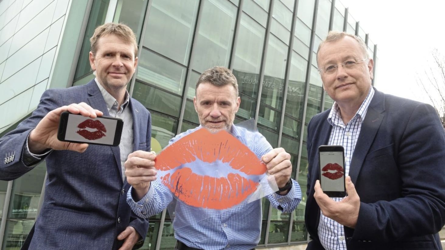 Liopa founders Richard McConnell and Liam McQuillan with Hal Wilson, partner at funder Techstart NI.