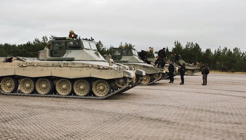 Screengrab from a video issued by the Ministry of Defence of Ukrainian tank crews training in the UK