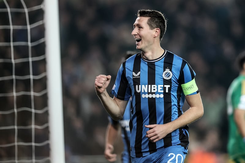 Club Brugge’s Hans Vanaken celebrates scoring the winning goal