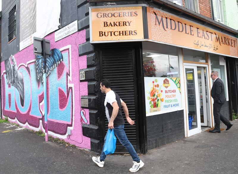 Middle East Market on the Falls Road, A boy has sustained a facial injury following an assault in the Falls Road area of Belfast. PSNI are treating the incident as a hate crime.
PICTURE COLM LENAGHAN