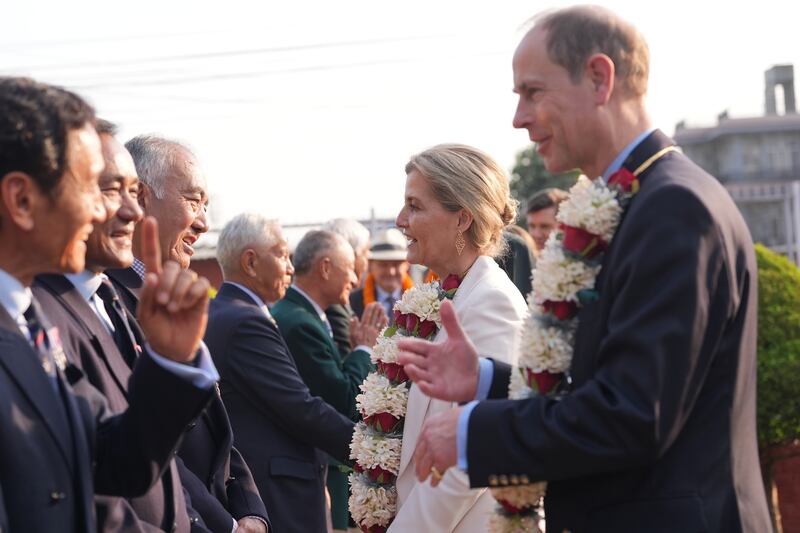 The Duke and Duchess of Edinburgh later met members of The King’s Gurkha Orderly Officers during a visit to the Gurkha Welfare Trust in Pokhara