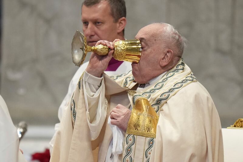 Pope Francis presides over Mass in St Peter’s Basilica at the Vatican on New Year’s Day (Andrew Medichini/AP)