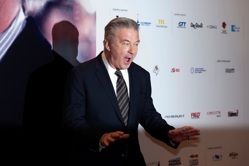 Actor Alec Baldwin gestures as he attends the 42nd Turin Film Festival, in Turin, Italy, Monday (Matteo Secci/LaPresse via AP)