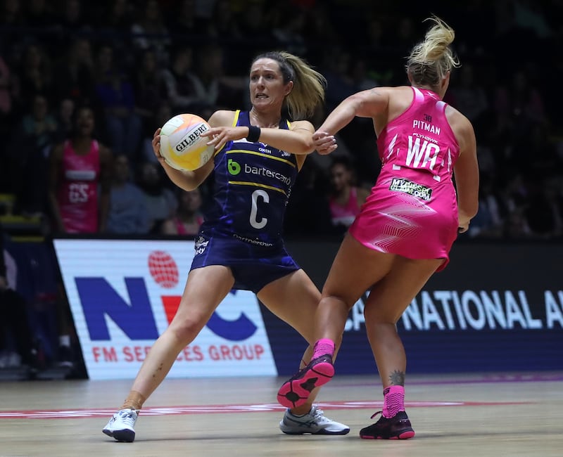 Leeds Rhinos' Caroline O'Hanlon (left) during the Netball Season Opener at the Nottingham Arena, Nottingham. Picture date: Saturday February 11, 2023.