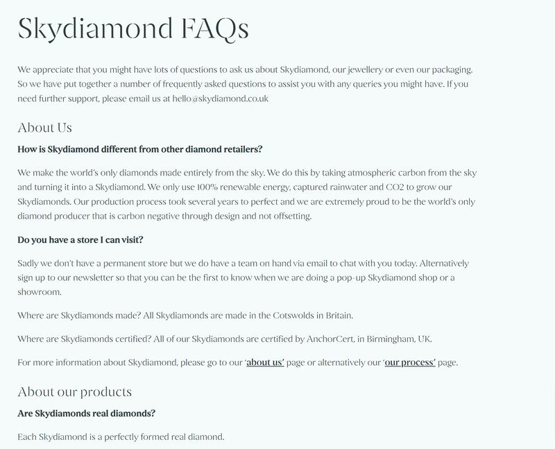 Skydiamond’s FAQ page.