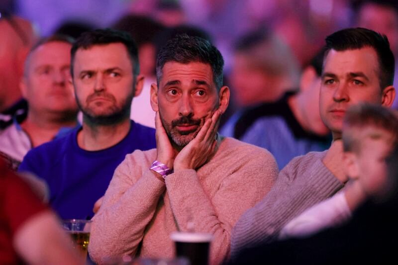 BBC presenter Colin Murray watches from the wings during Thursday night's Premier League Darts in Belfast. Picture by PA