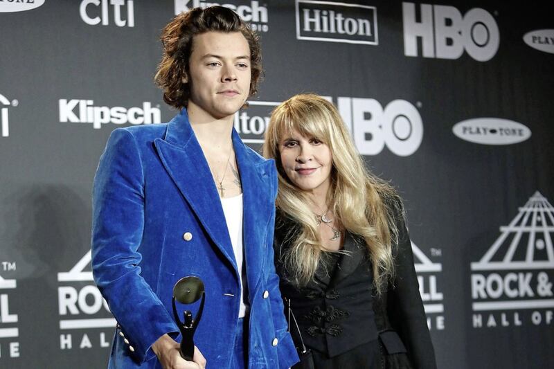 Celebrity &#39;besties&#39; Harry Styles and Stevie Nicks at her Rock N&#39; Roll Hall of Fame induction 