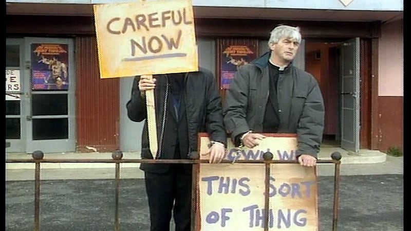 Father Ted urged 'Careful now' in the hit Channel 4 comedy series