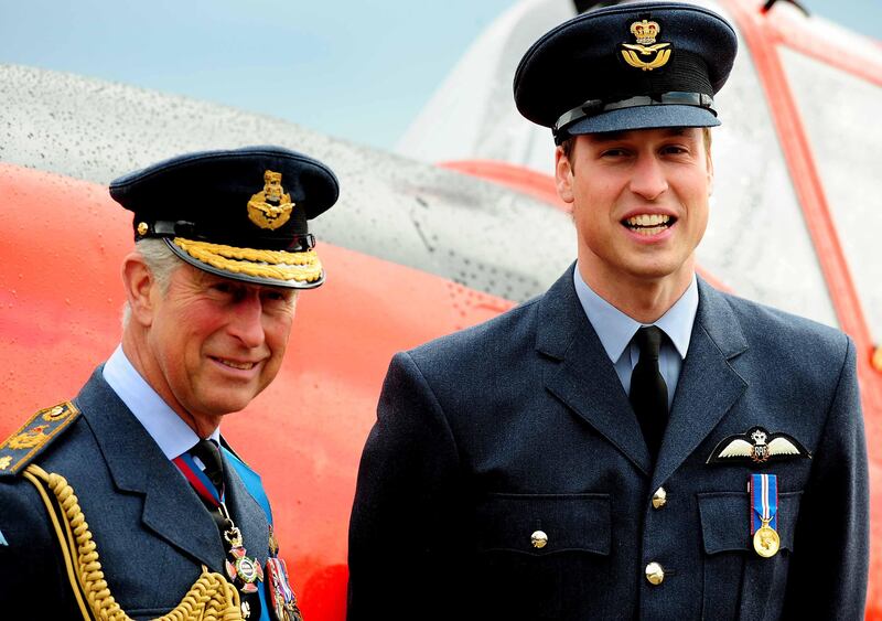 Prince William and his father, the then prince of Wales at RAF Cranwell, Lincolnshire after William received his RAF wings from his father