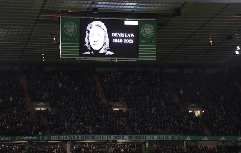 A tribute for Denis Law was shown on the big screen before the Scottish Cup fourth round match between Celtic and Kilmarnock