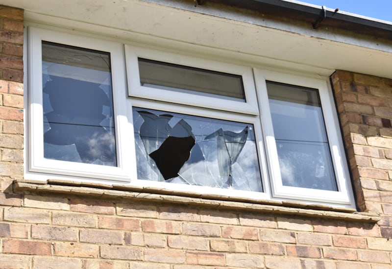 A damaged window after Matthew Haydon was found guilty of causing an explosion in his home