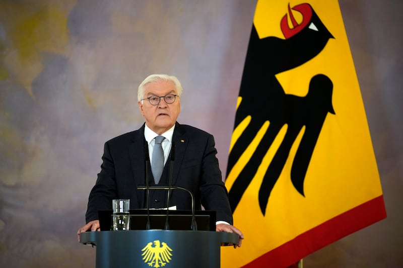 German President Frank-Walter Steinmeier announces the decision to dissolve the Bundestag and schedule a new election for February 23 (Ebrahim Noroozi/AP)